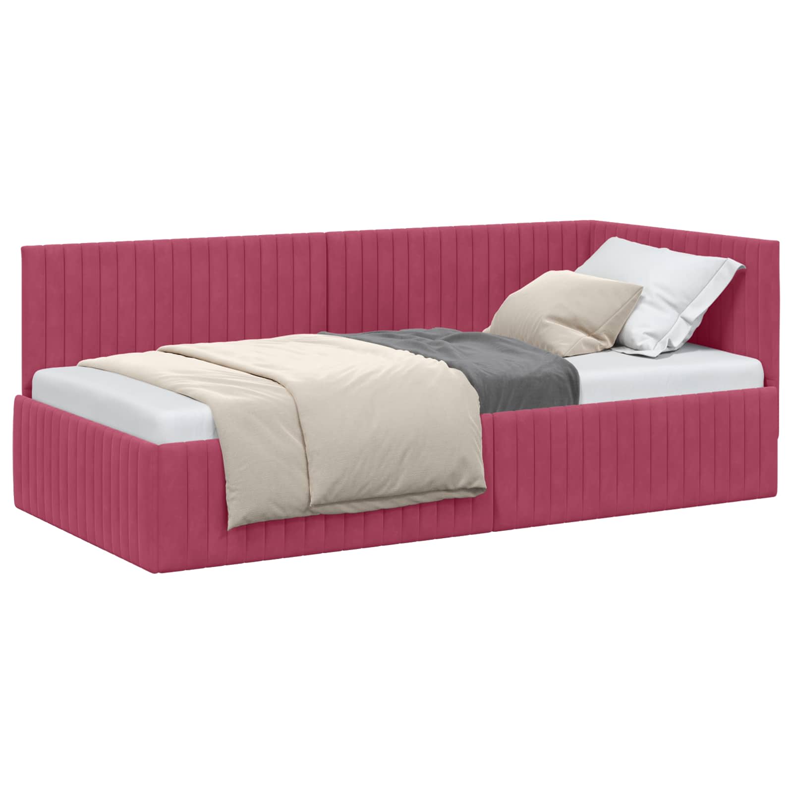 Kutni okvir kreveta Vinska crvena 90 cm x 190 cm Baršun