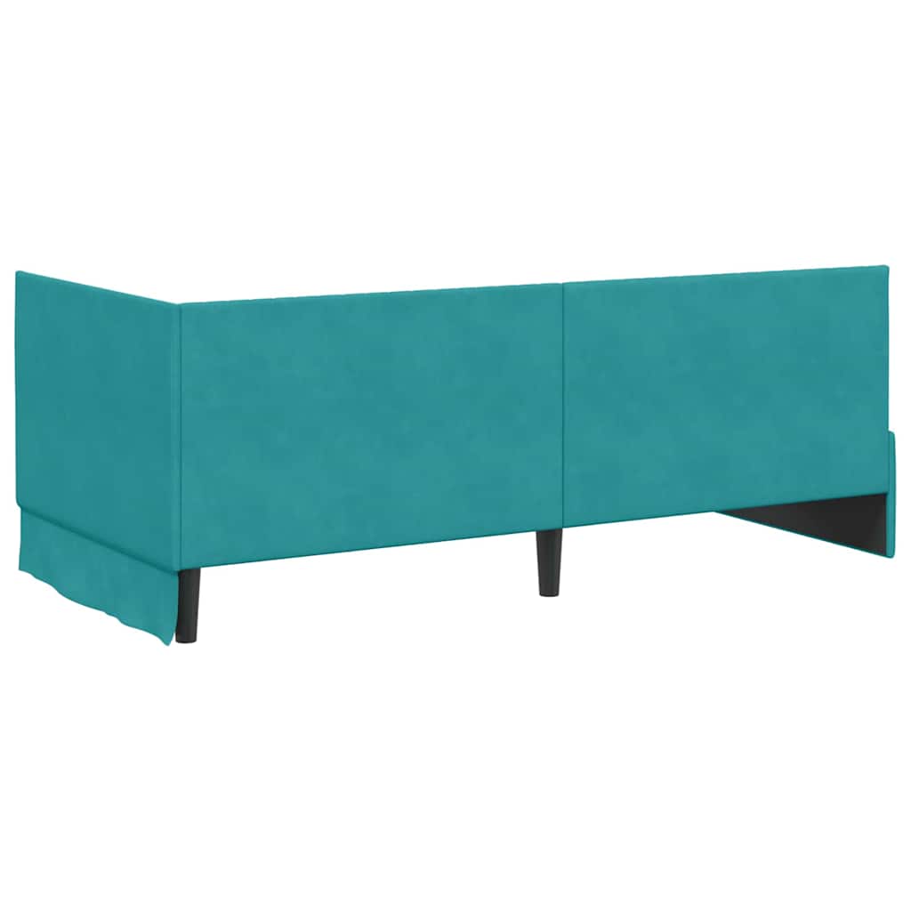 Kutni okvir kreveta s uzglavljem Tirkizna 90 cm x 190 cm Baršun