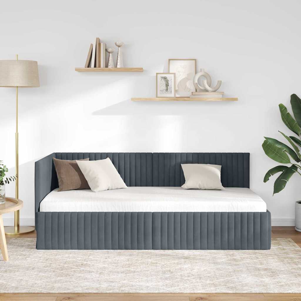 Kutni okvir kreveta Tamno siva 90 cm x 200 cm Baršun
