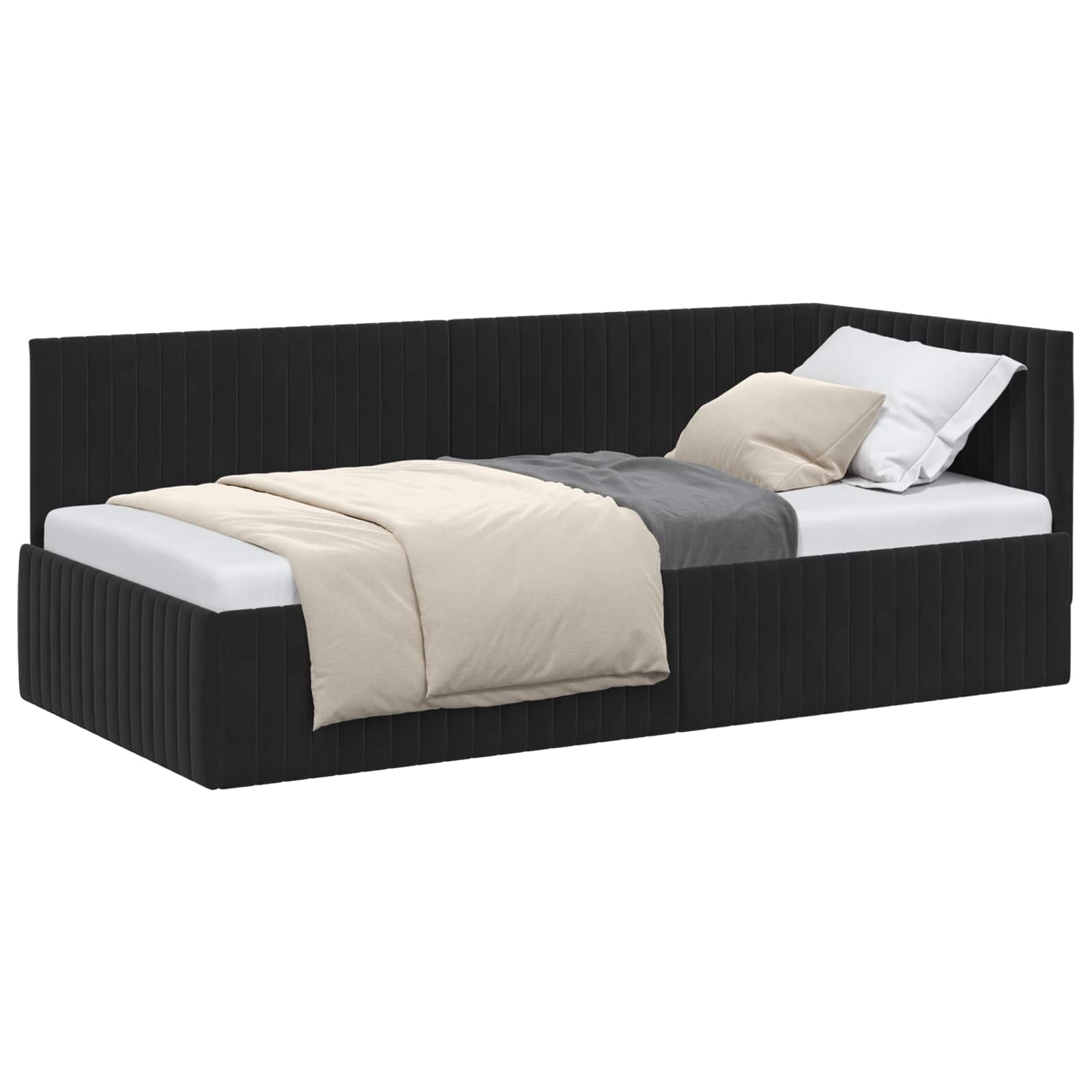 Kutni okvir kreveta s uzglavljem Crna 90 cm x 200 cm Baršun