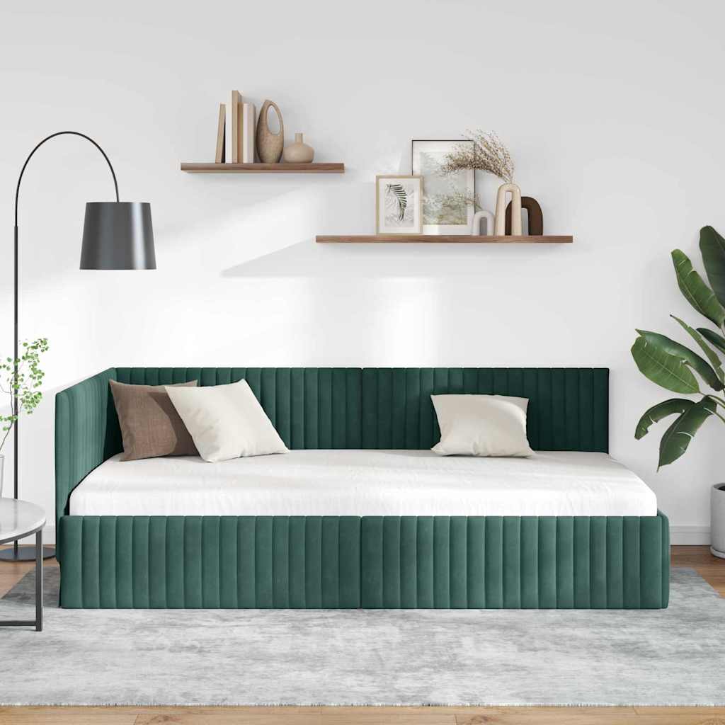 Kutni okvir kreveta Tamnozelena 100 cm x 200 cm Baršun