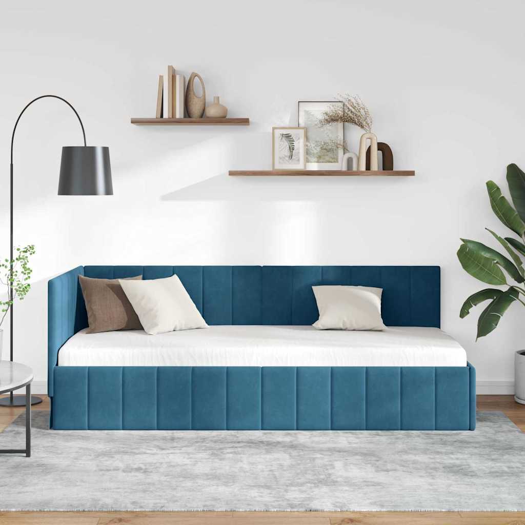 Kutni okvir kreveta s uzglavljem Plava 80 cm x 200 cm Baršun