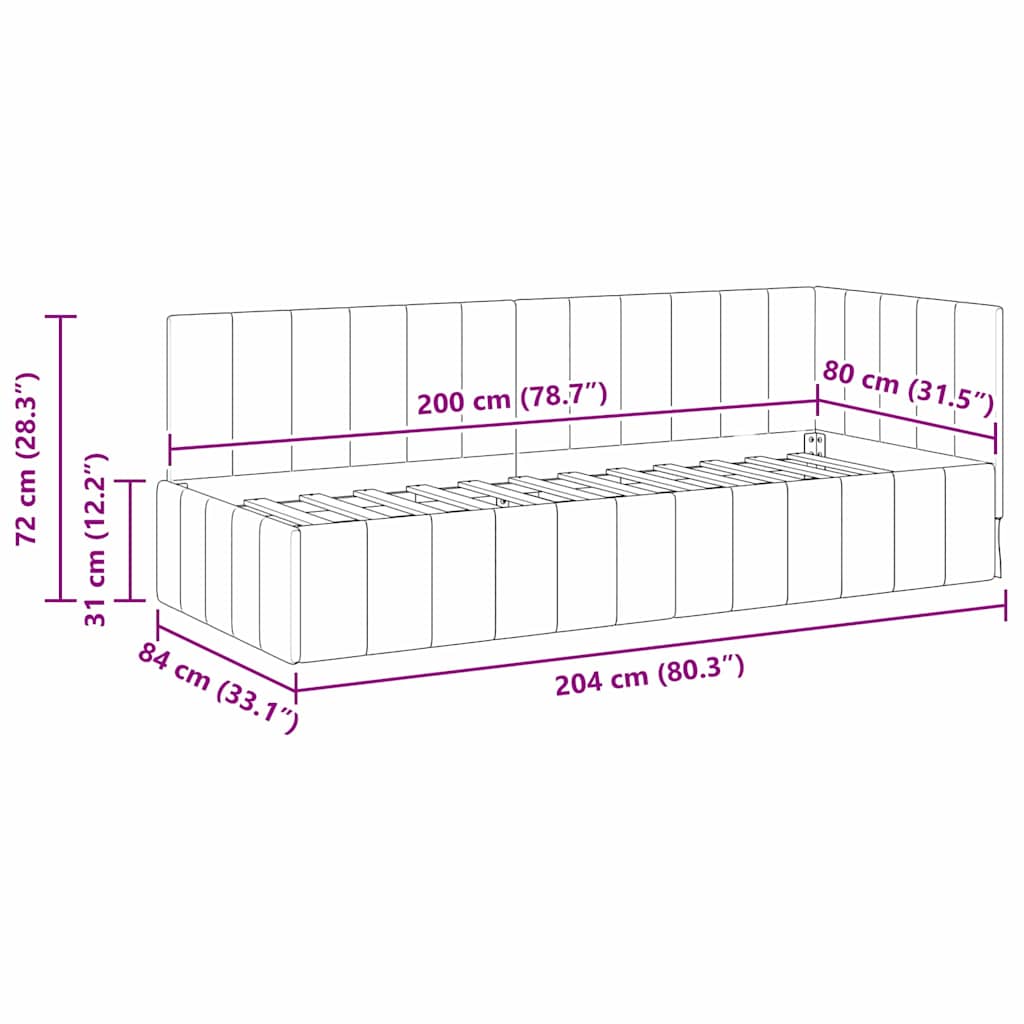 Kutni okvir kreveta s uzglavljem Crna 80 cm x 200 cm Baršun
