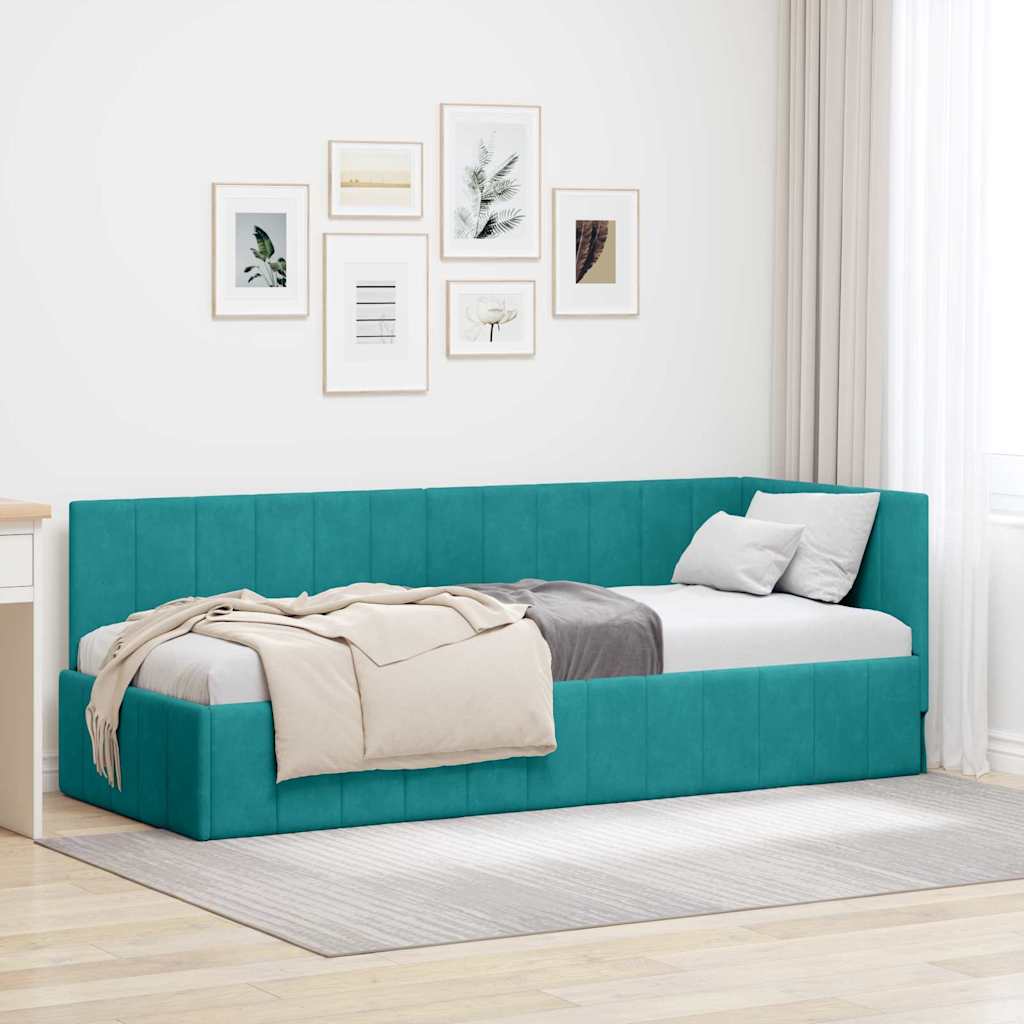 Kutni okvir kreveta s uzglavljem Tirkizna 80 cm x 200 cm Baršun