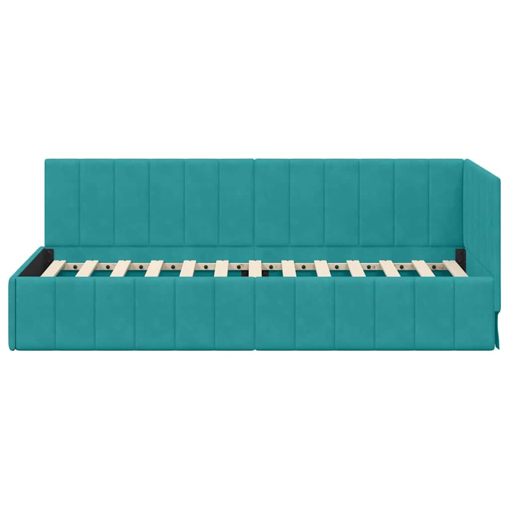 Kutni okvir kreveta s uzglavljem Tirkizna 80 cm x 200 cm Baršun