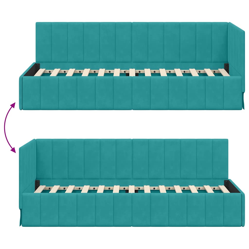 Kutni okvir kreveta s uzglavljem Tirkizna 80 cm x 200 cm Baršun