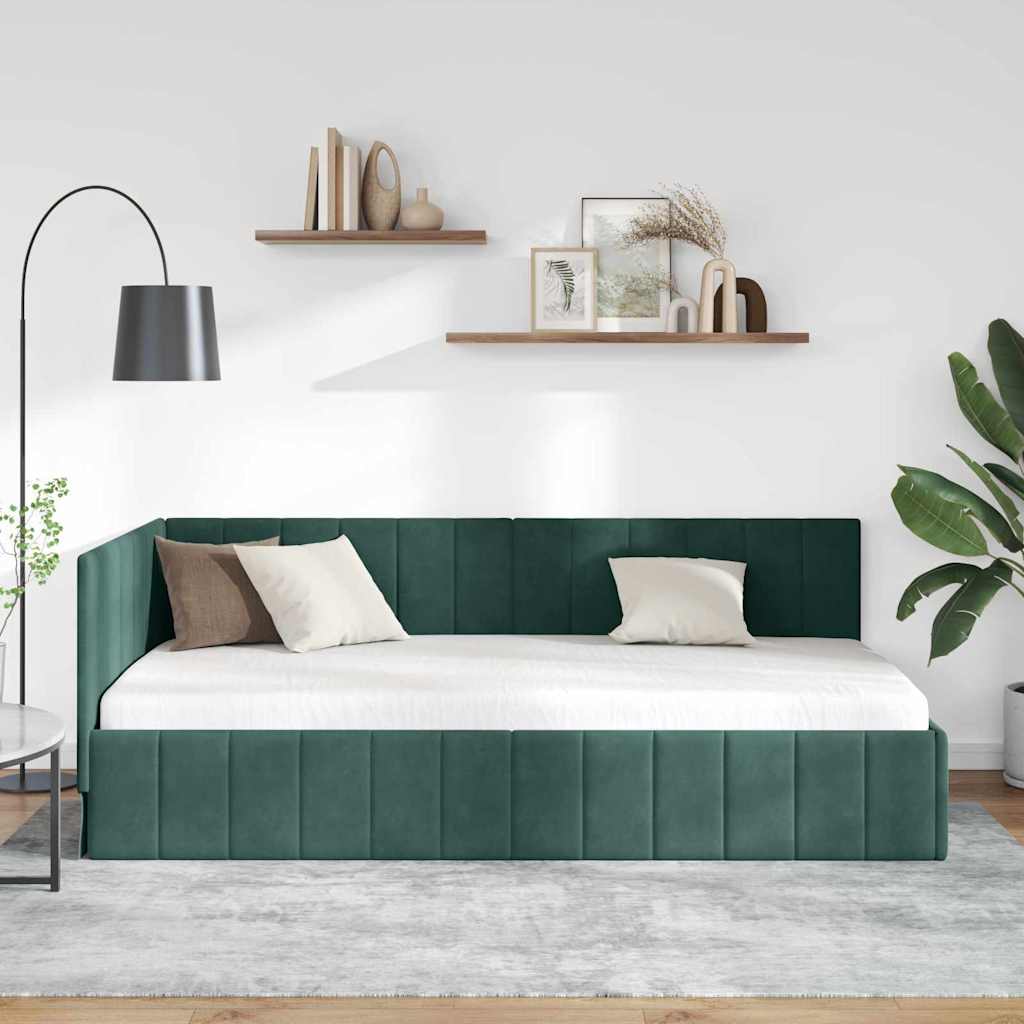Kutni okvir kreveta Tamnozelena 90 cm x 190 cm Baršun