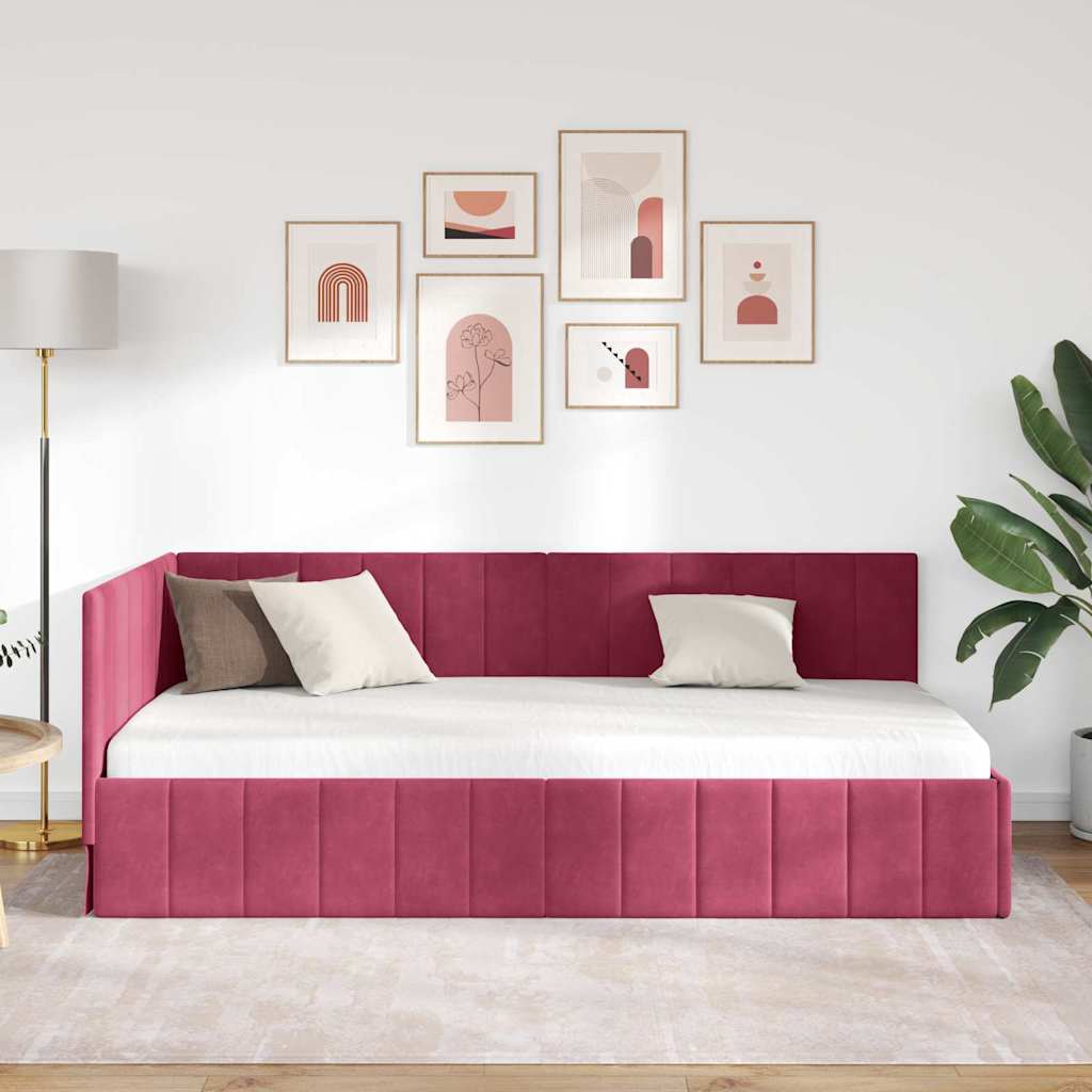 Kutni okvir kreveta Vinska crvena 90 cm x 190 cm Baršun