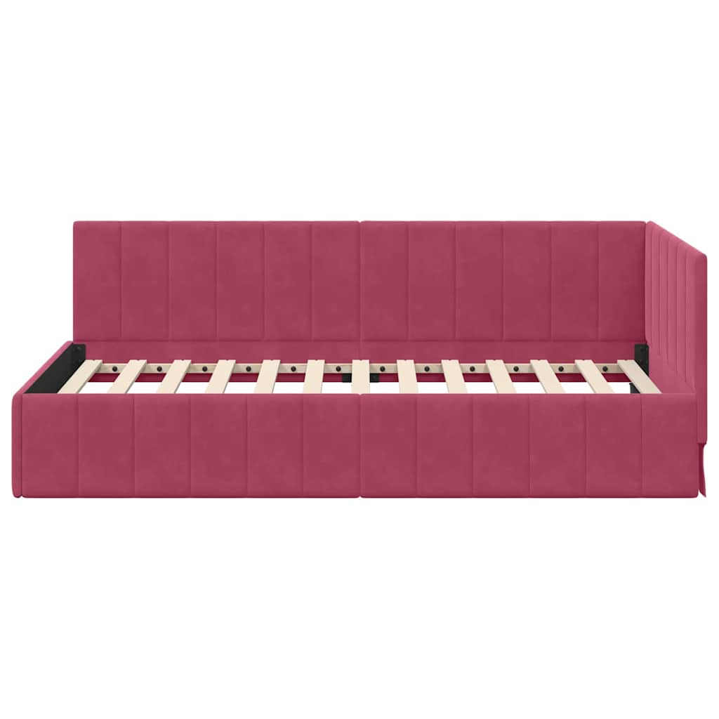 Kutni okvir kreveta Vinska crvena 90 cm x 190 cm Baršun