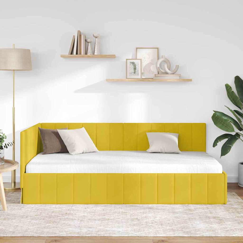 Kutni okvir kreveta s uzglavljem Žuta 90 cm x 190 cm Baršun