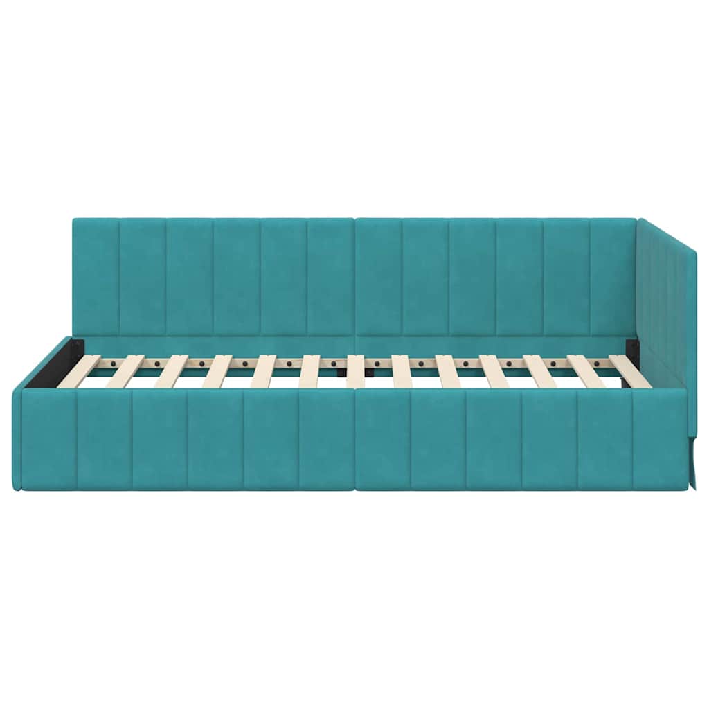 Kutni okvir kreveta s uzglavljem Tirkizna 90 cm x 190 cm Baršun