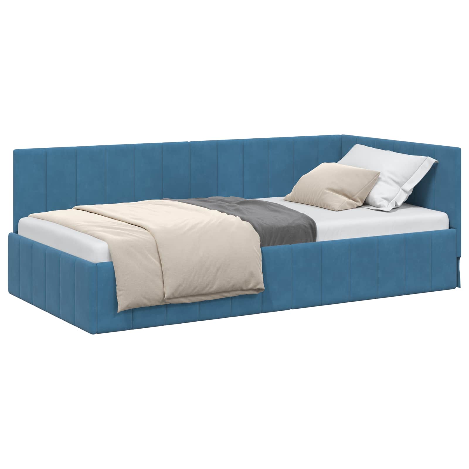 Kutni okvir kreveta s uzglavljem Plava 90 cm x 200 cm Baršun
