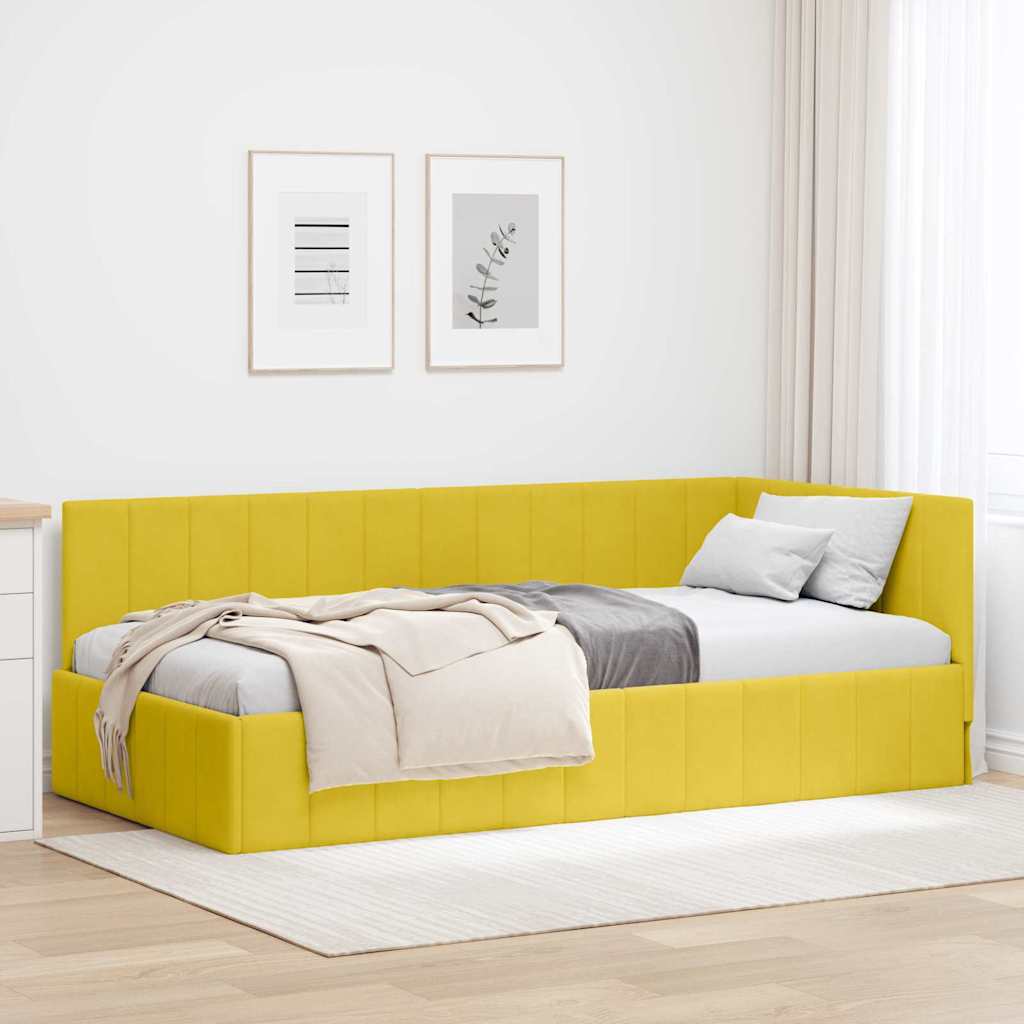 Kutni okvir kreveta s uzglavljem Žuta 90 cm x 200 cm Baršun