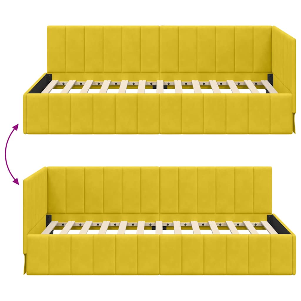 Kutni okvir kreveta s uzglavljem Žuta 90 cm x 200 cm Baršun