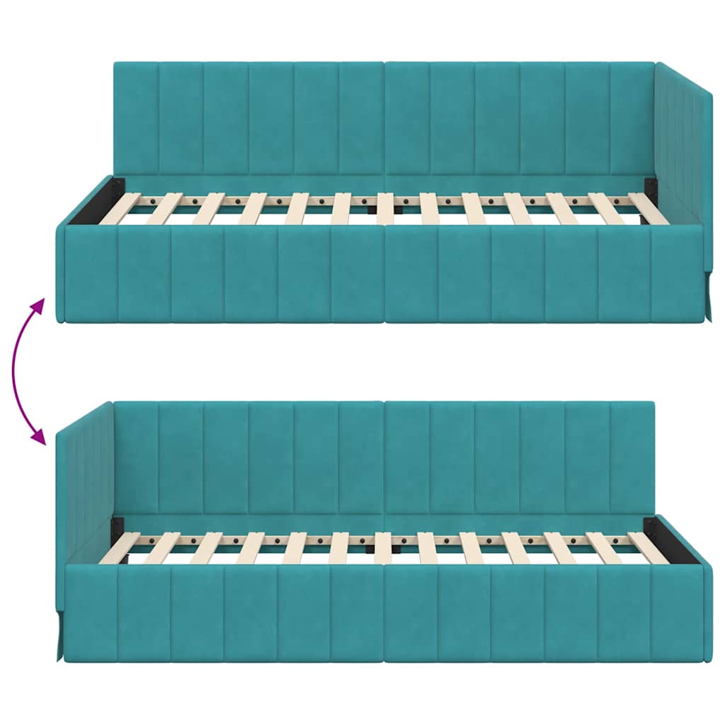 Kutni okvir kreveta s uzglavljem Tirkizna 90 cm x 200 cm Baršun