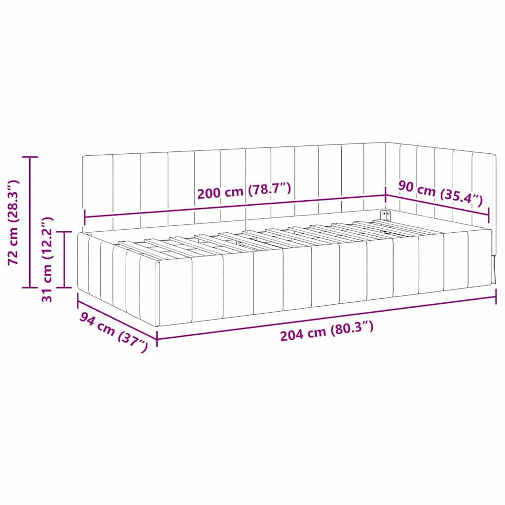 Kutni okvir kreveta s uzglavljem Tirkizna 90 cm x 200 cm Baršun