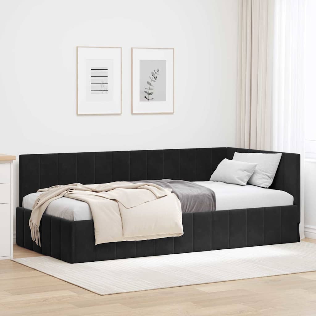 Kutni okvir kreveta s uzglavljem Crna 100 cm x 200 cm Baršun