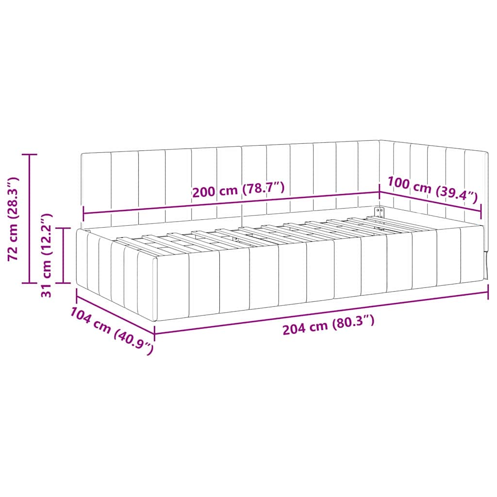 Kutni okvir kreveta s uzglavljem Crna 100 cm x 200 cm Baršun