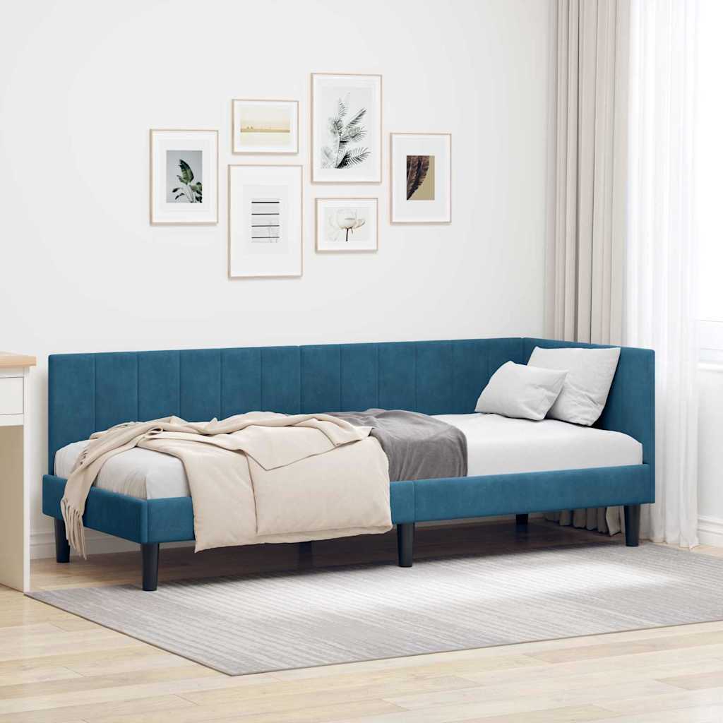 Kutni okvir kreveta s uzglavljem Plava 80 cm x 200 cm Baršun