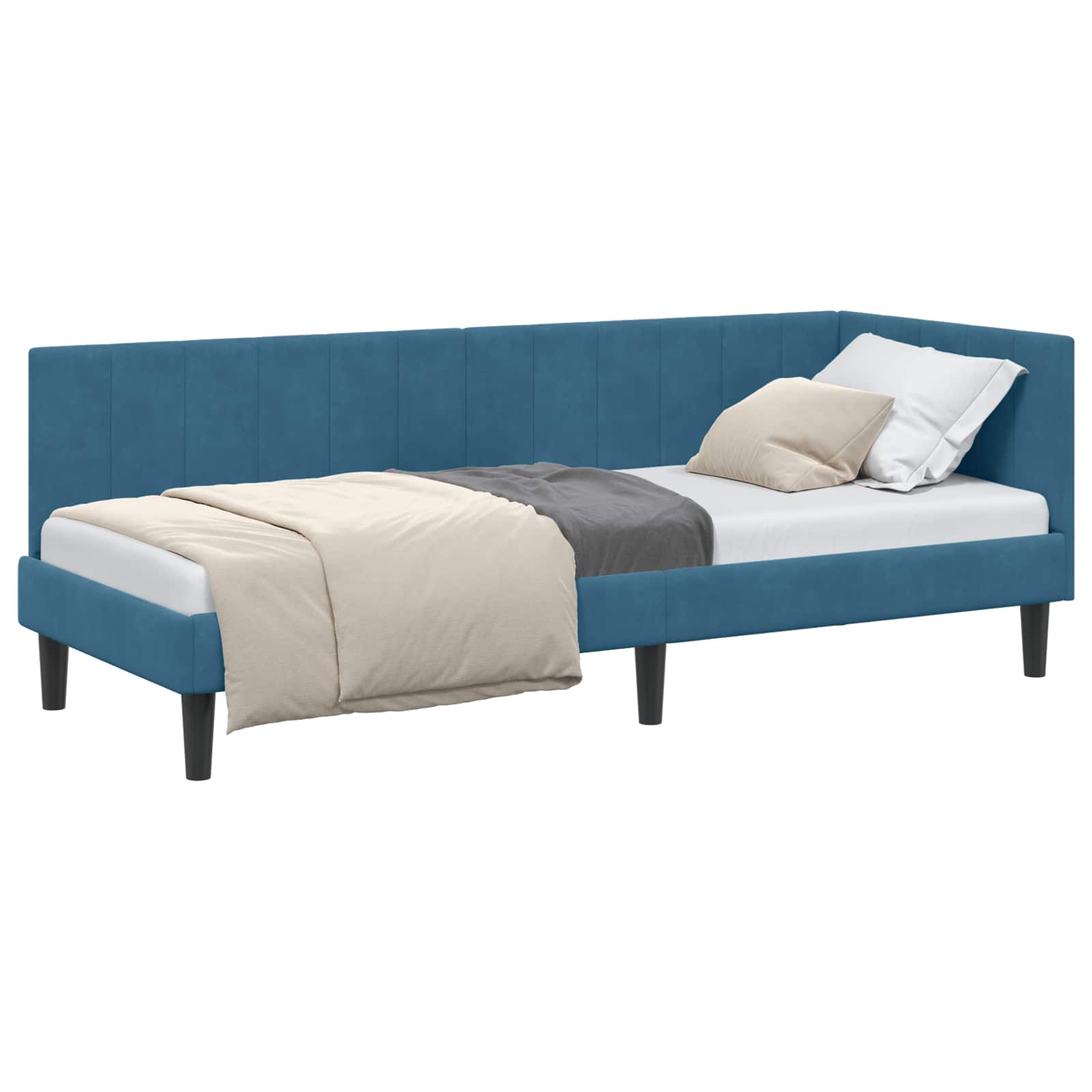 Kutni okvir kreveta s uzglavljem Plava 80 cm x 200 cm Baršun