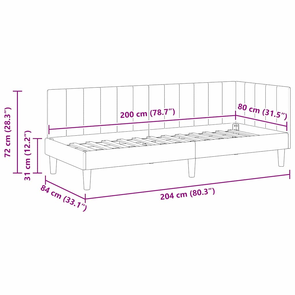 Kutni okvir kreveta Svijetlo siva 80 cm x 200 cm Baršun