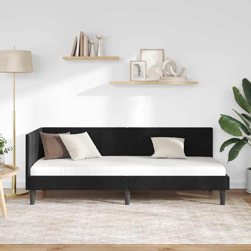 Kutni okvir kreveta s uzglavljem Crna 80 cm x 200 cm Baršun