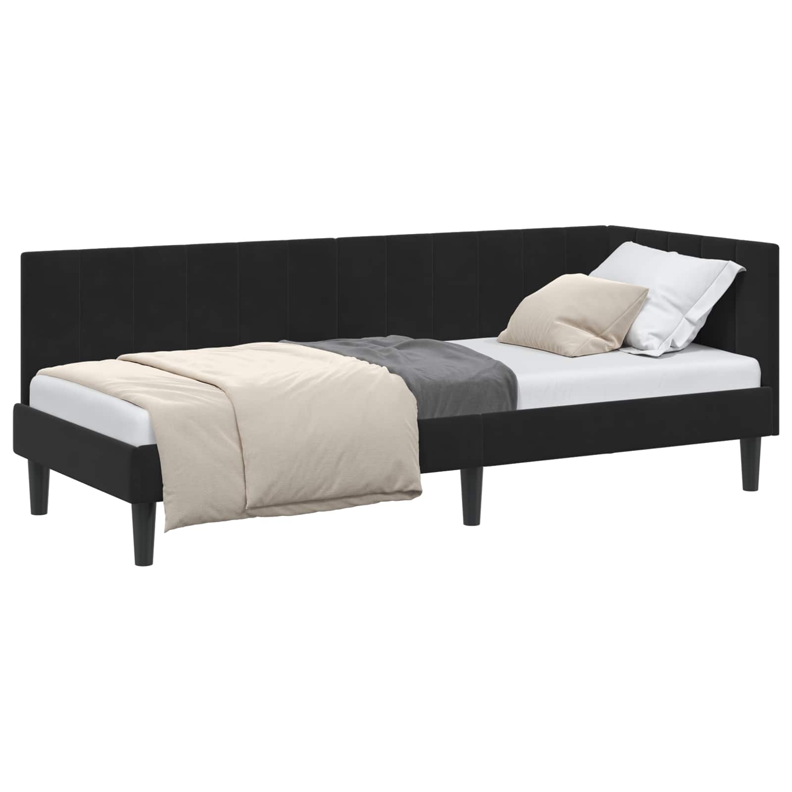Kutni okvir kreveta s uzglavljem Crna 80 cm x 200 cm Baršun