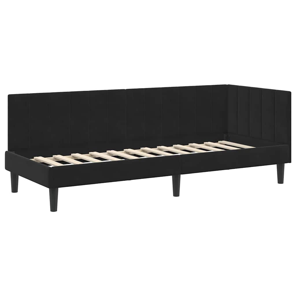 Kutni okvir kreveta s uzglavljem Crna 80 cm x 200 cm Baršun