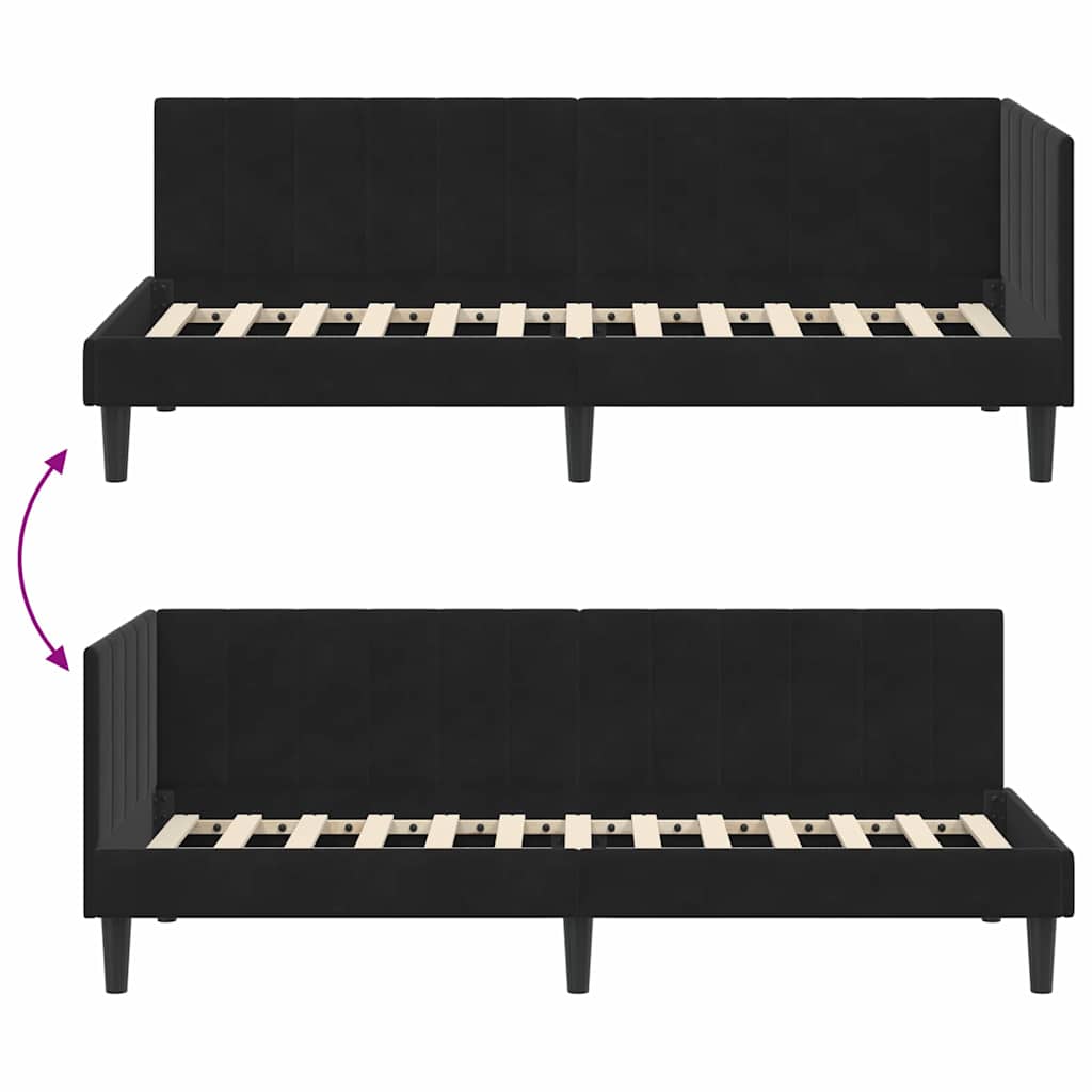Kutni okvir kreveta s uzglavljem Crna 80 cm x 200 cm Baršun