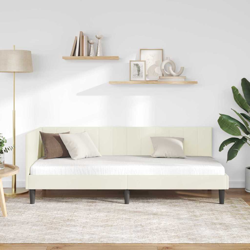 Kutni okvir kreveta s uzglavljem Krema 80 cm x 200 cm Baršun
