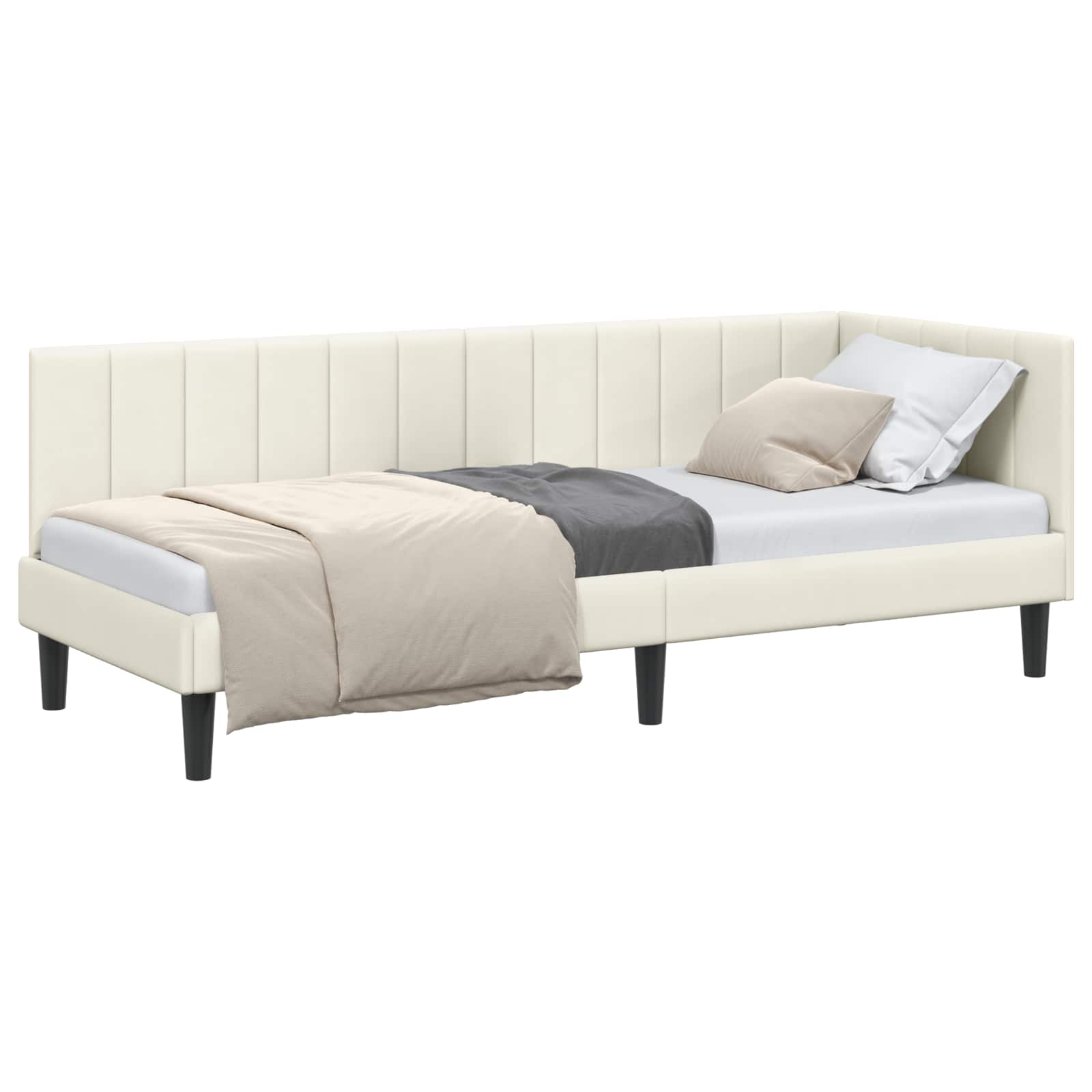 Kutni okvir kreveta s uzglavljem Krema 80 cm x 200 cm Baršun