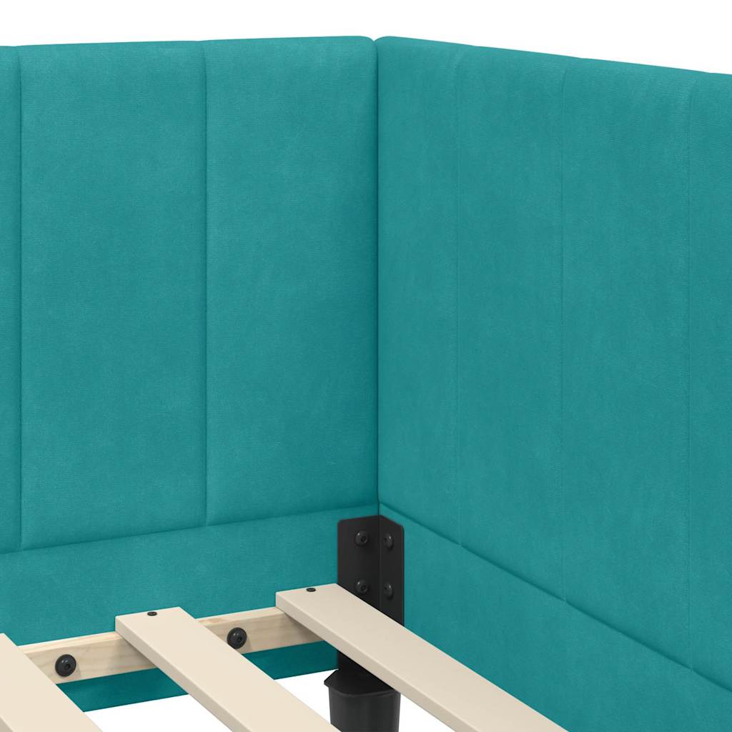 Kutni okvir kreveta s uzglavljem Tirkizna 80 cm x 200 cm Baršun