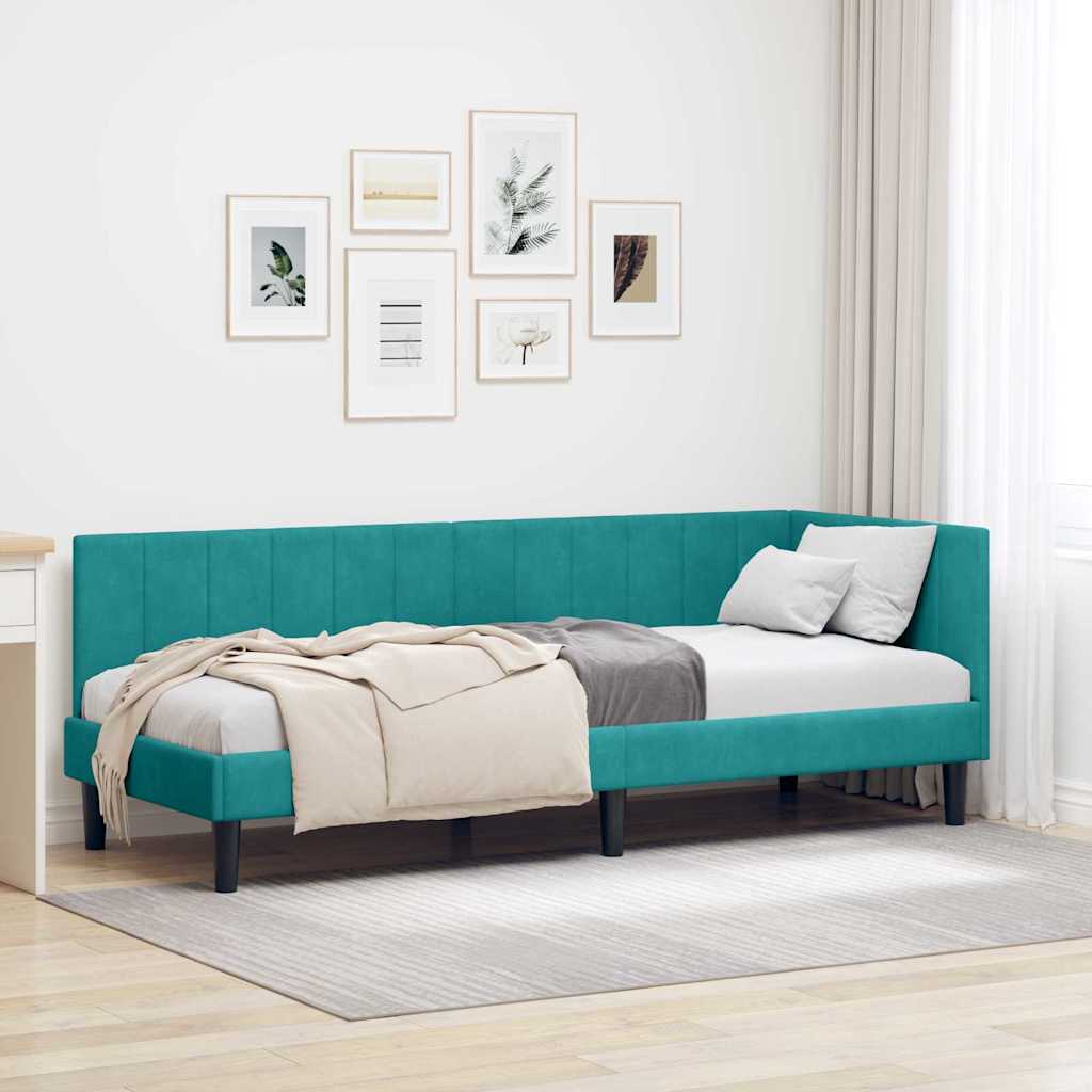 Kutni okvir kreveta s uzglavljem Tirkizna 80 cm x 200 cm Baršun