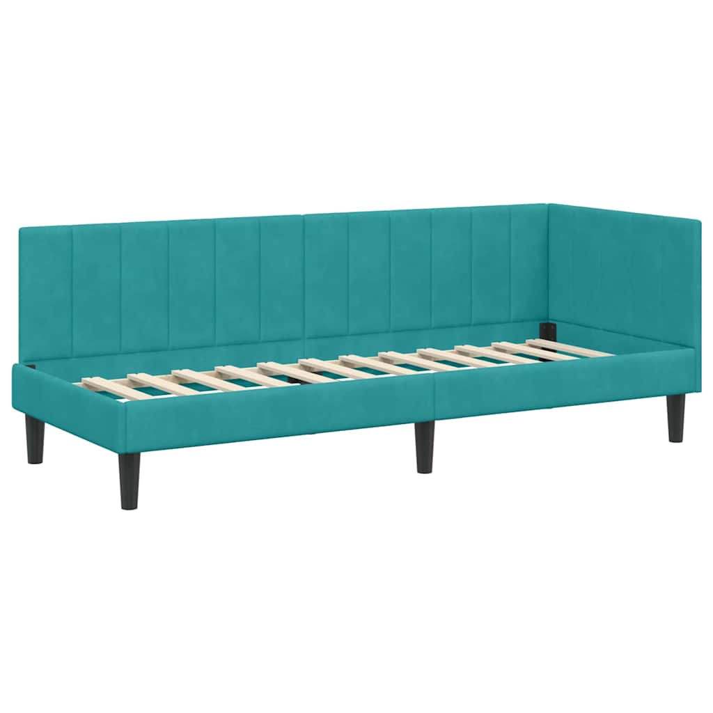 Kutni okvir kreveta s uzglavljem Tirkizna 80 cm x 200 cm Baršun