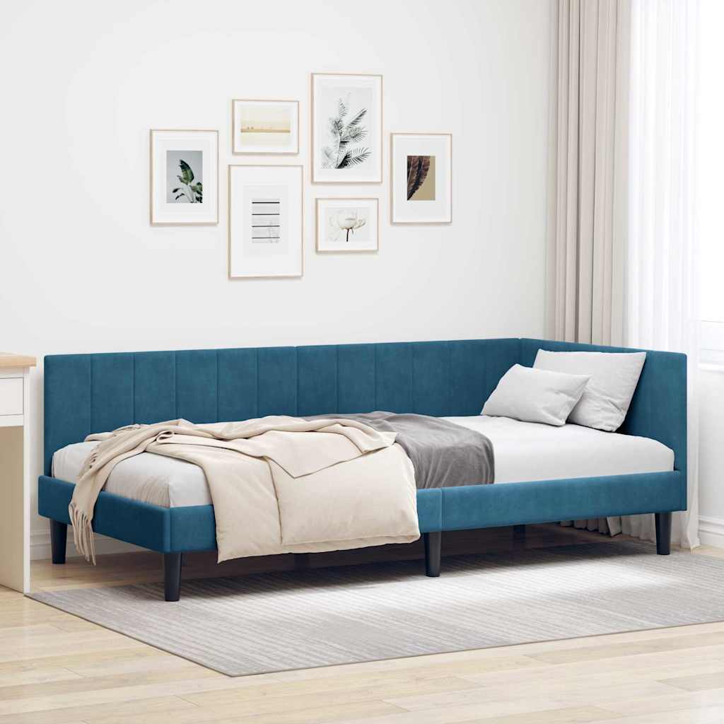 Kutni okvir kreveta s uzglavljem Plava 90 cm x 190 cm Baršun