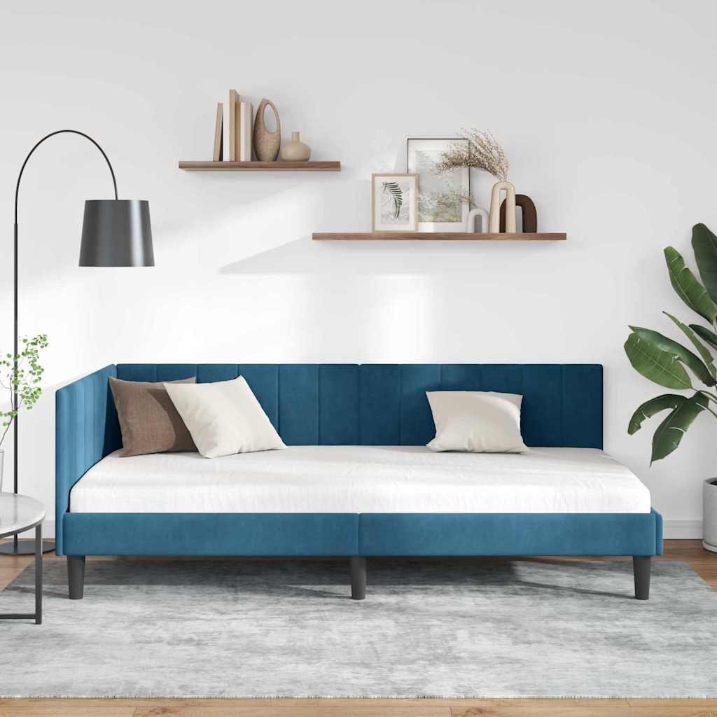 Kutni okvir kreveta s uzglavljem Plava 90 cm x 190 cm Baršun