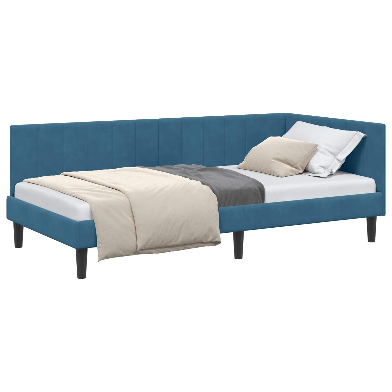 Kutni okvir kreveta s uzglavljem Plava 90 cm x 190 cm Baršun