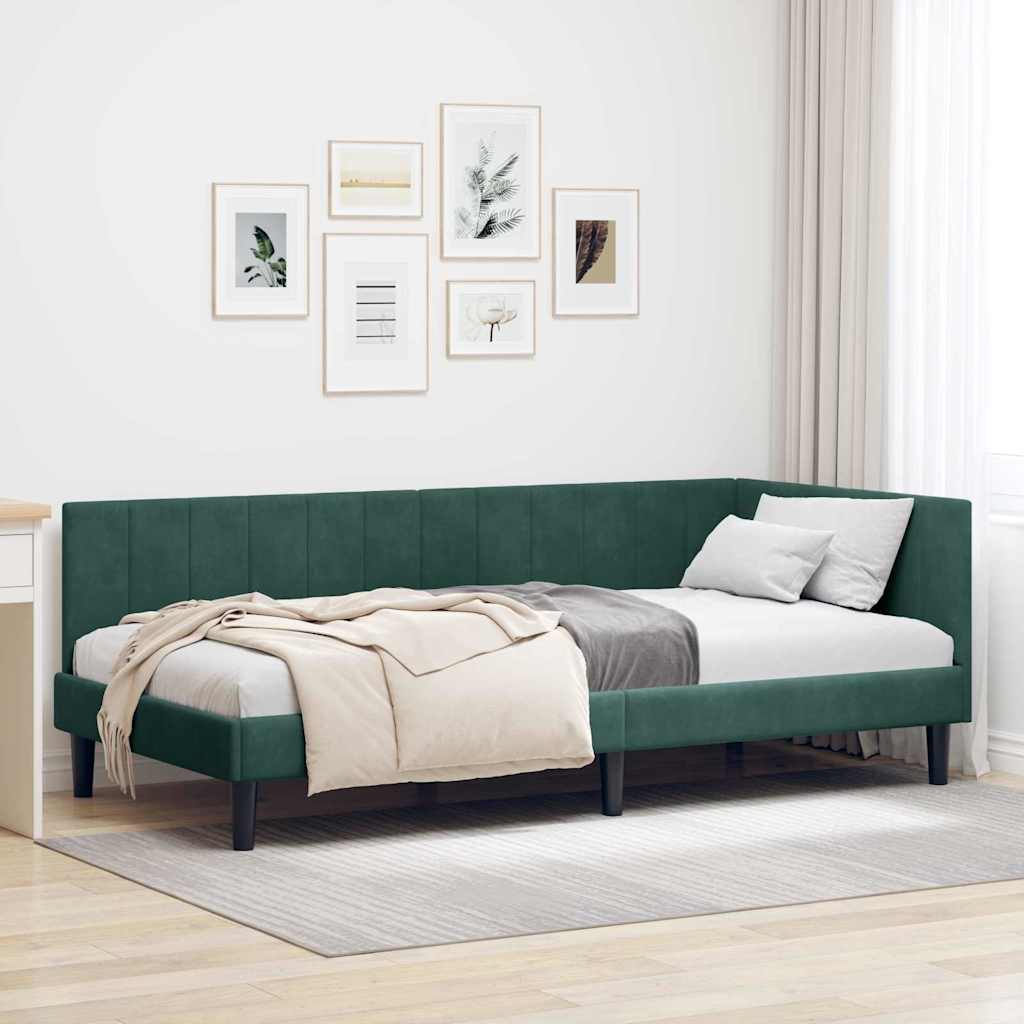 Kutni okvir kreveta Tamnozelena 90 cm x 190 cm Baršun