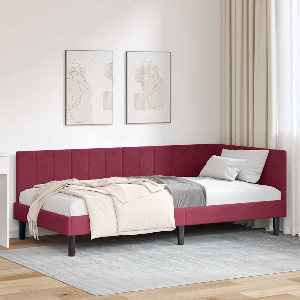 Kutni okvir kreveta Vinska crvena 90 cm x 190 cm Baršun