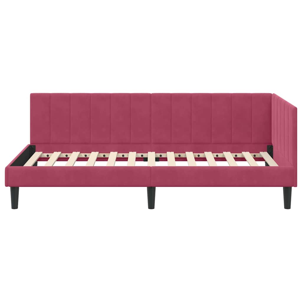Kutni okvir kreveta Vinska crvena 90 cm x 190 cm Baršun