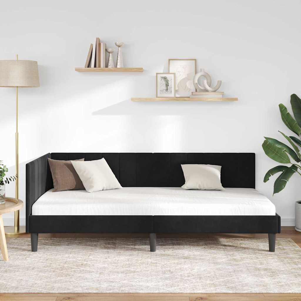 Kutni okvir kreveta s uzglavljem Crna 90 cm x 190 cm Baršun
