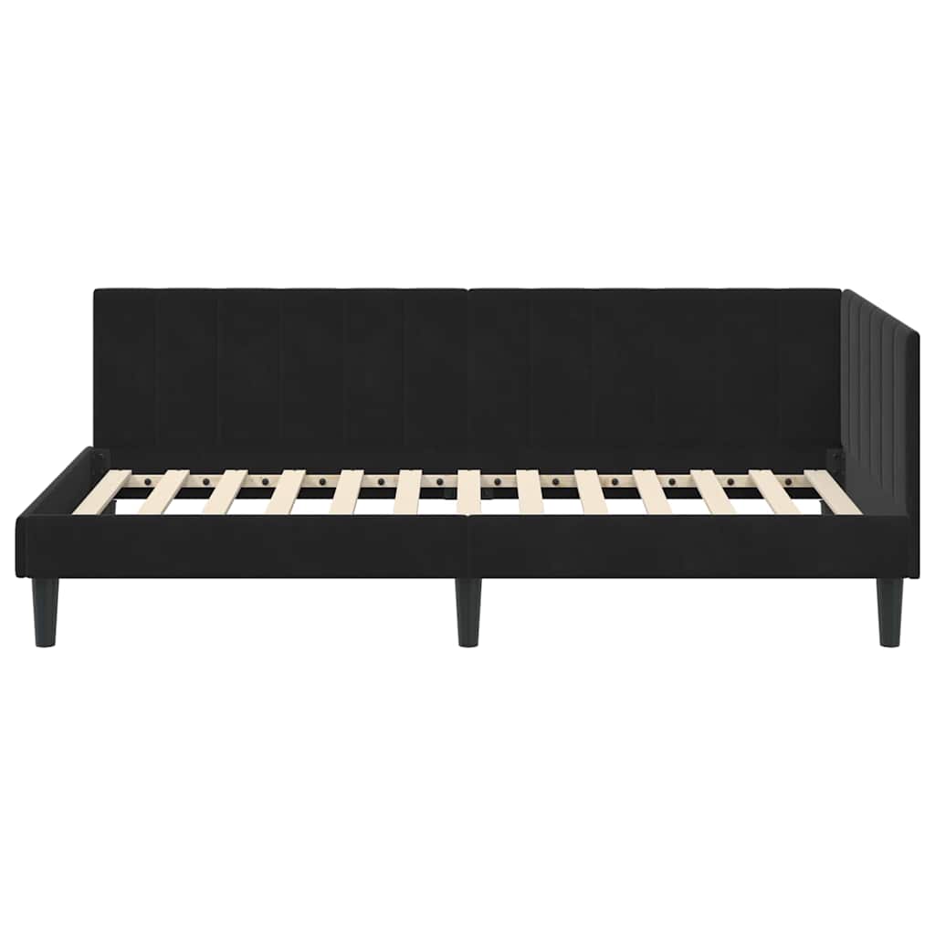 Kutni okvir kreveta s uzglavljem Crna 90 cm x 190 cm Baršun