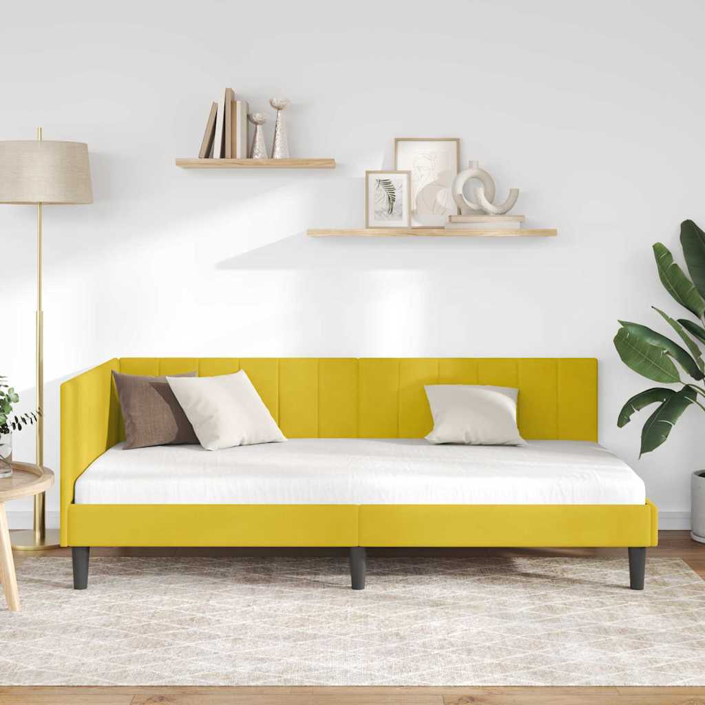 Kutni okvir kreveta s uzglavljem Žuta 90 cm x 190 cm Baršun