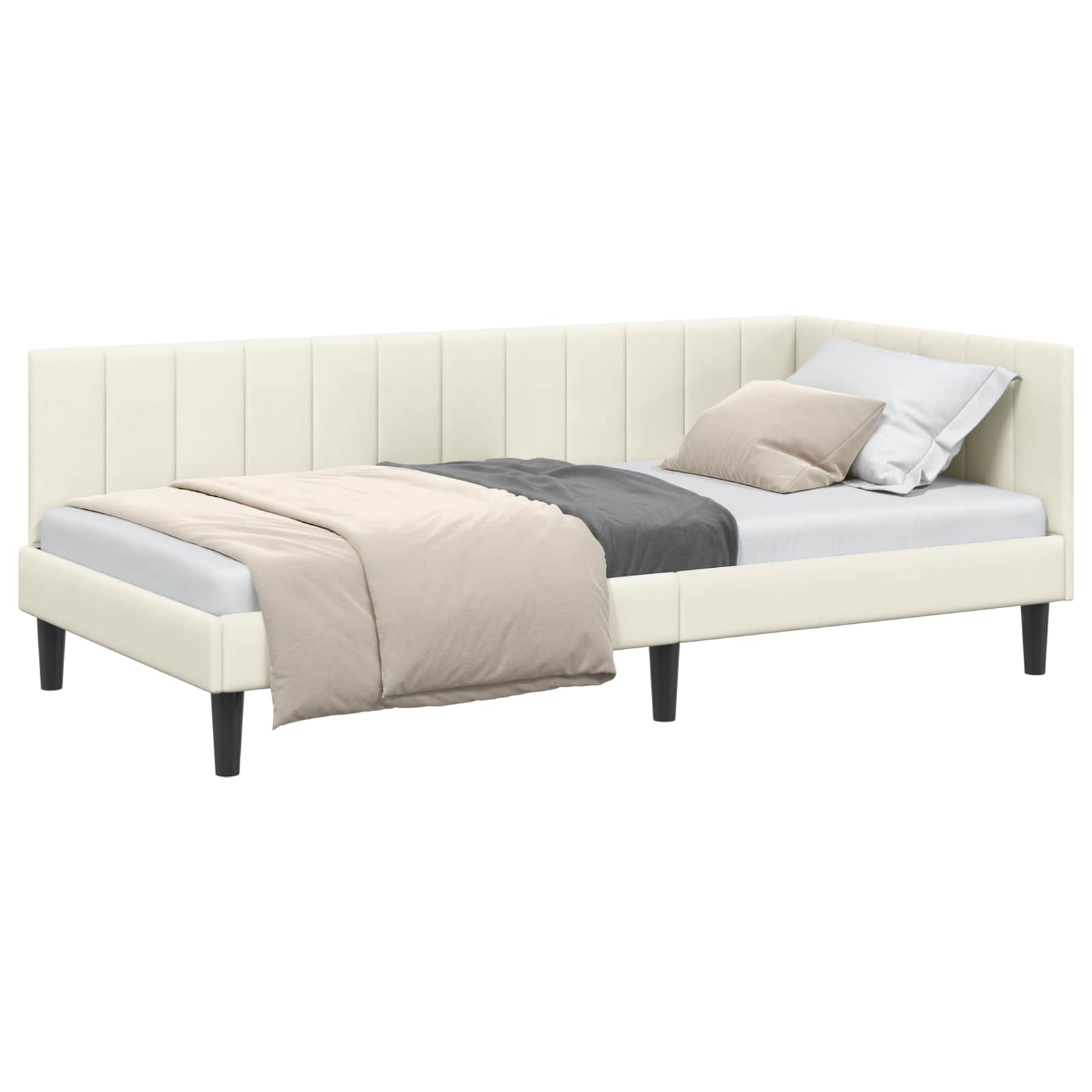 Kutni okvir kreveta s uzglavljem Krema 90 cm x 190 cm Baršun