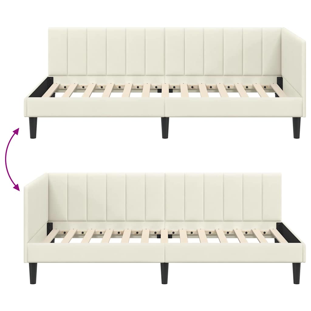 Kutni okvir kreveta s uzglavljem Krema 90 cm x 190 cm Baršun