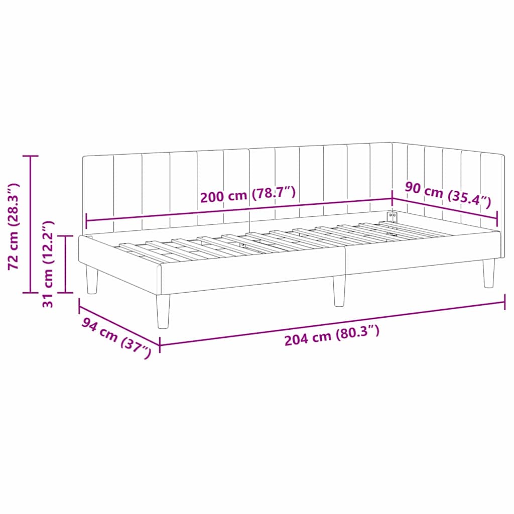 Kutni okvir kreveta s uzglavljem Plava 90 cm x 200 cm Baršun