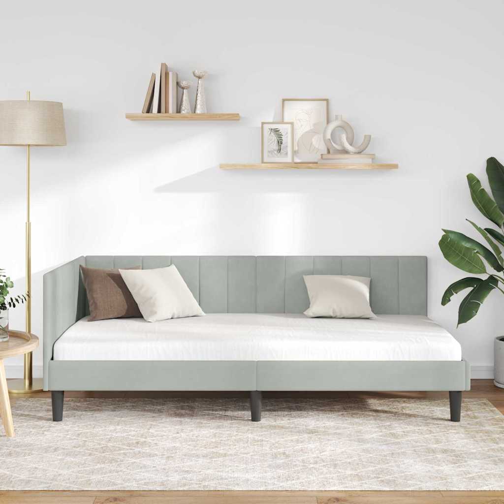 Kutni okvir kreveta Svijetlo siva 90 cm x 200 cm Baršun