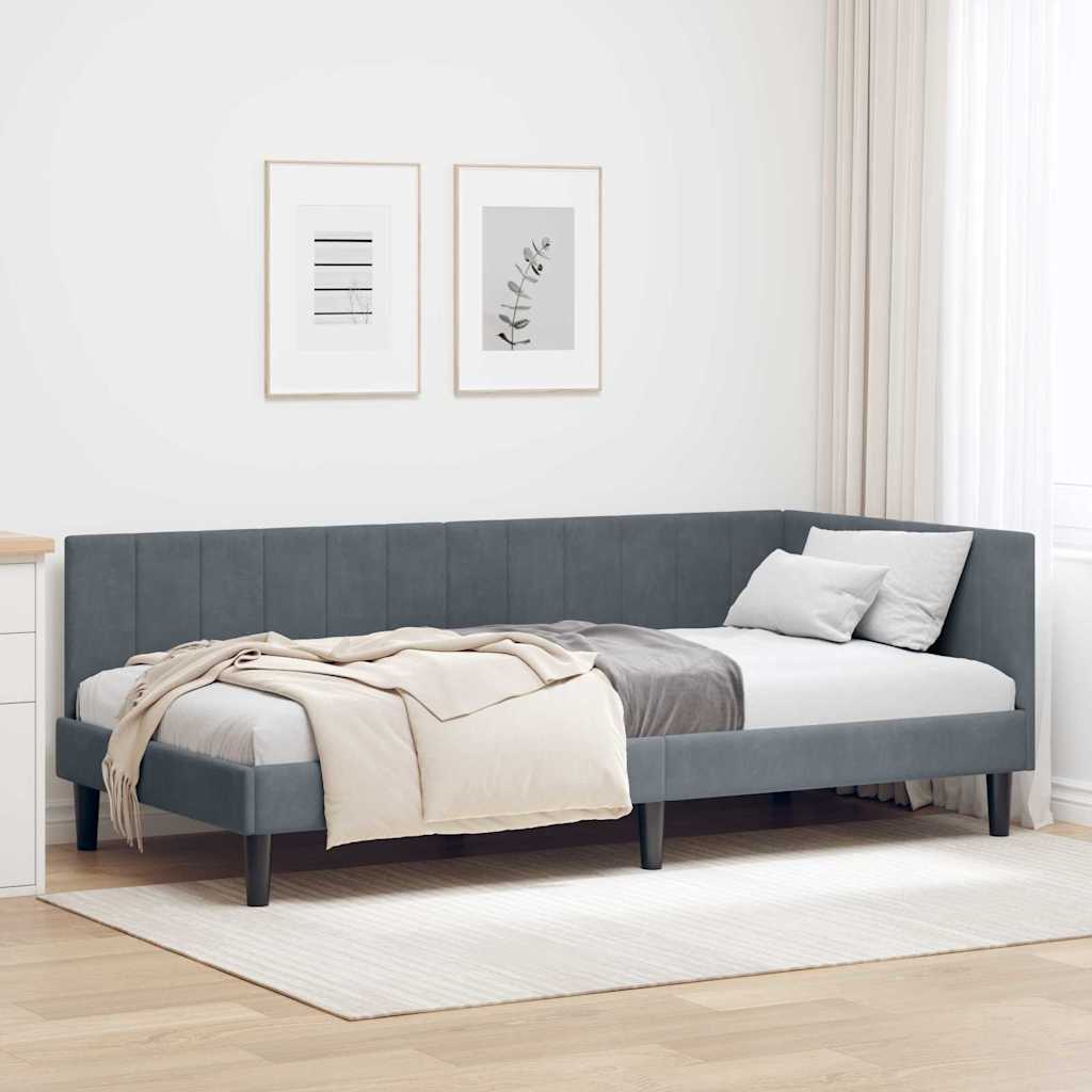 Kutni okvir kreveta Tamno siva 90 cm x 200 cm Baršun