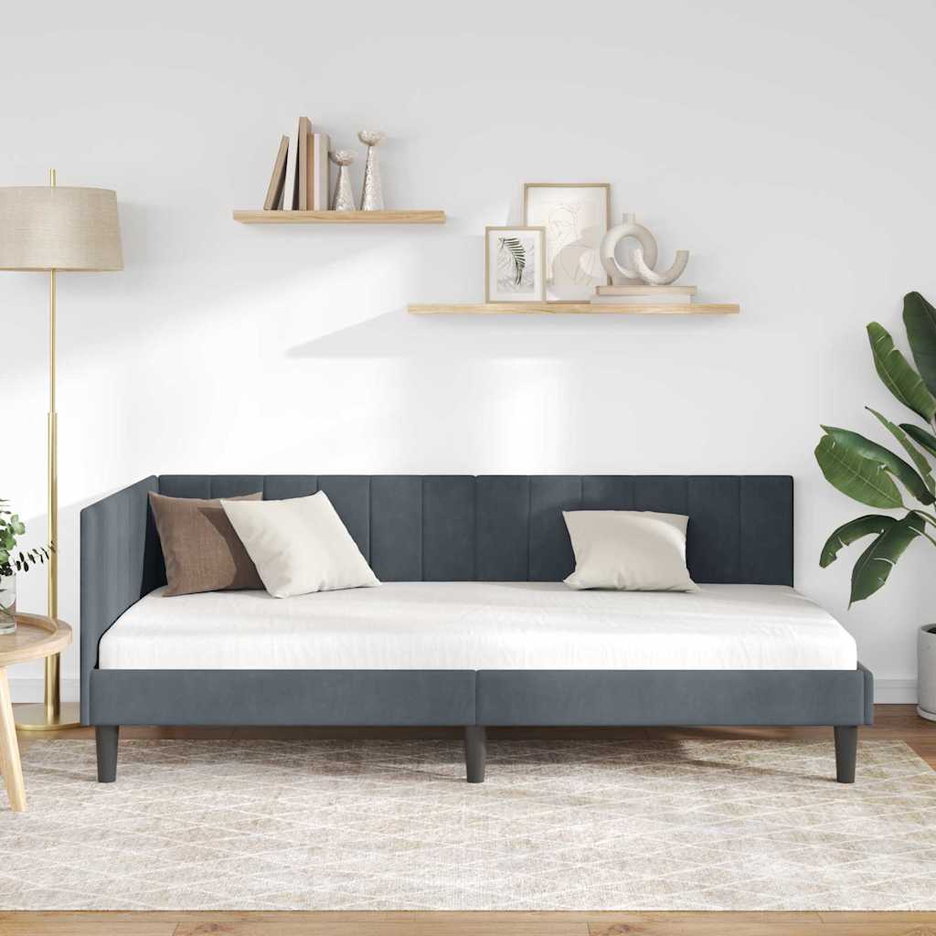 Kutni okvir kreveta Tamno siva 90 cm x 200 cm Baršun