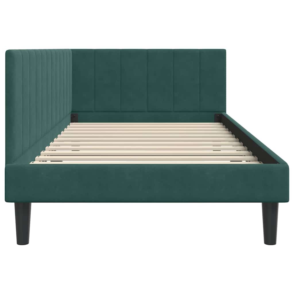 Kutni okvir kreveta Tamnozelena 90 cm x 200 cm Baršun